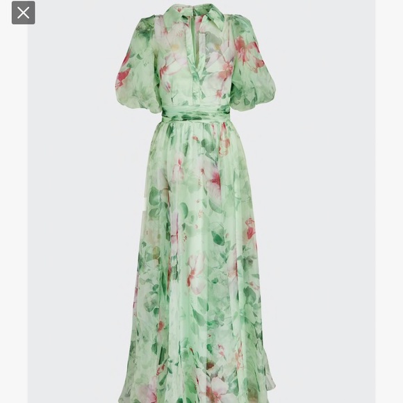 Badgley Mischka Organza Puff-Sleeve Gown - Picture 5 of 7